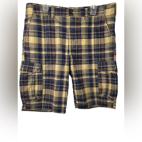 Marks and Spencer London Plaid Cargo Men Shorts - Blue and Yellow - Picture 1 of 8